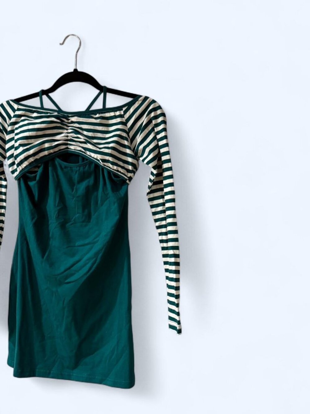 Green and white striped long sleeve top